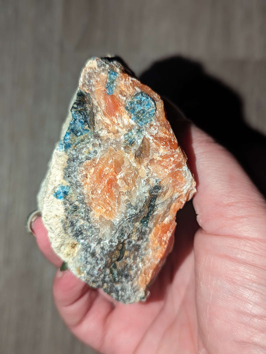 Sunstone and Blue Apatite Specimen in Matrix