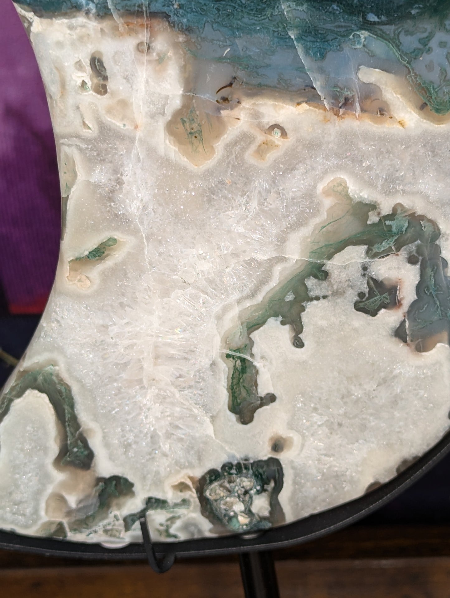 Moss Agate Moon Carving with stand