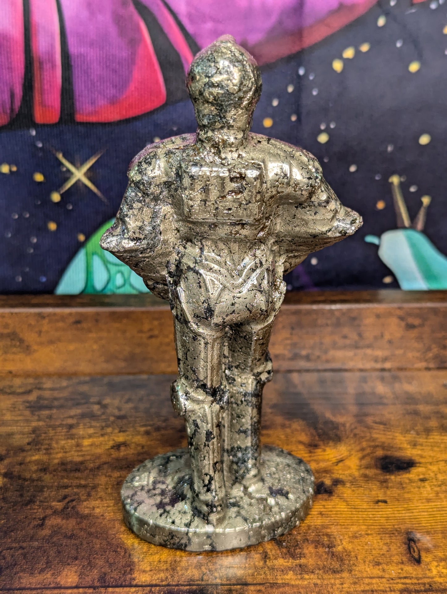 Golden Droid-Inspired Pyrite Carving