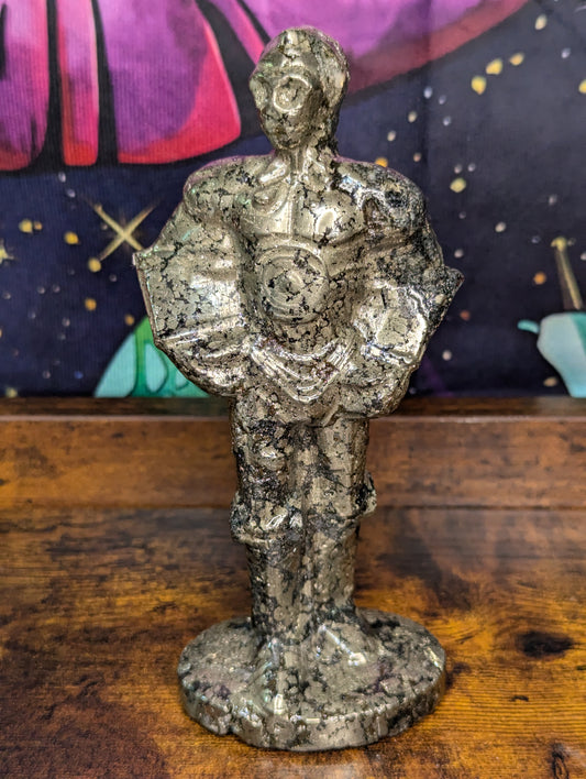 Golden Droid-Inspired Pyrite Carving